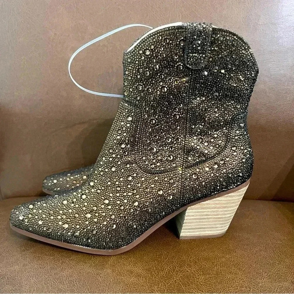 Betsy Johnson Chocolate Brown Rhinestone Boots - Picture 1 of 9